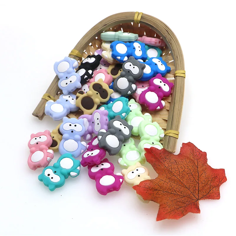 

kovict 5/12pcs Silicone Raccoon Beads Animal Pacifier Clip Accessories Baby Teether BPA Free DIY Beads For Teething Necklace