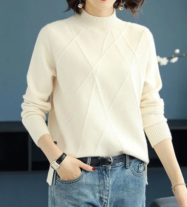 Najtaniej DANJEANER jesień zima kobiety sweter z półgolfem urząd Lady stałe sweter z dzianiny w stylu casual podstawowe dzianiny eleganckie swetry