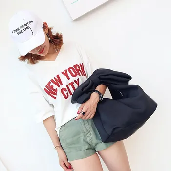 

Summer Cute Women's Handbag 2019 Tide Simple Wild Cute Bow One Shoulder Nylon Solid Color Fashion Clutch Tote Bag