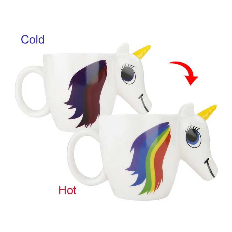 Cute Color Changing 3D Rainbow Unicorn Ceramic Mug Coffee Tea Milk Hot Water Cup Drinkware Temperature sensing Magical Horse Cups5