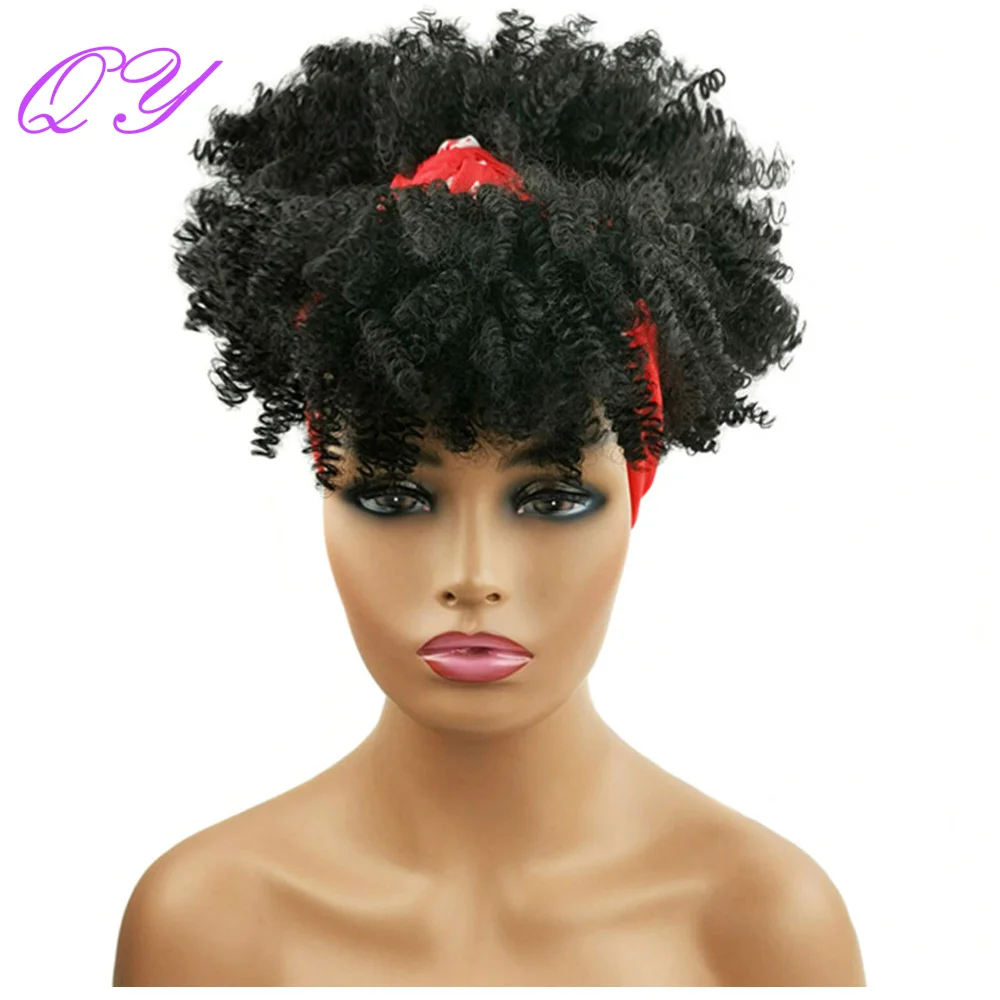 Curto Afro Crespo Encaracolado Headband Peruca Sintética Mix Marrom Peruca uso Diário Natural Fofo Macio das Mulheres Faixas de Cabelo Cabelo Falso Mulher