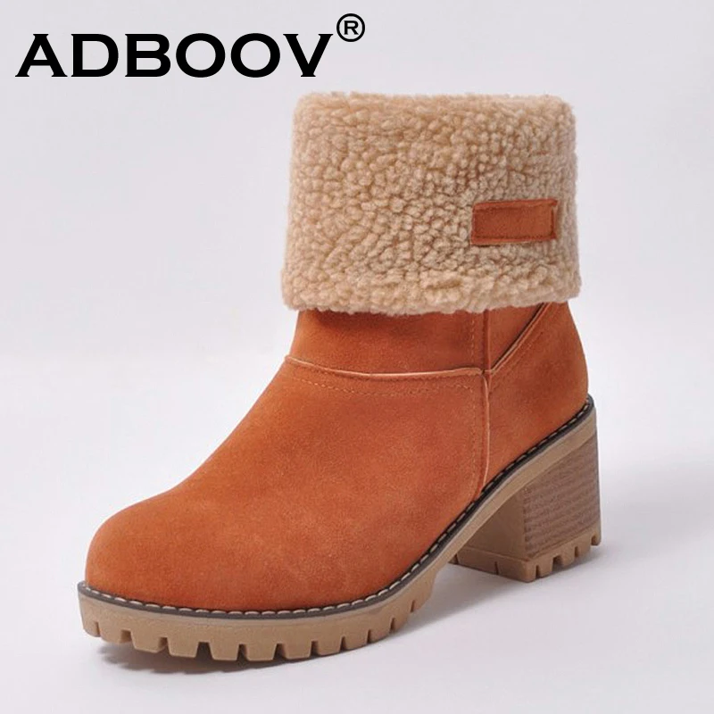 women's shoes chunky heel fur lined boots