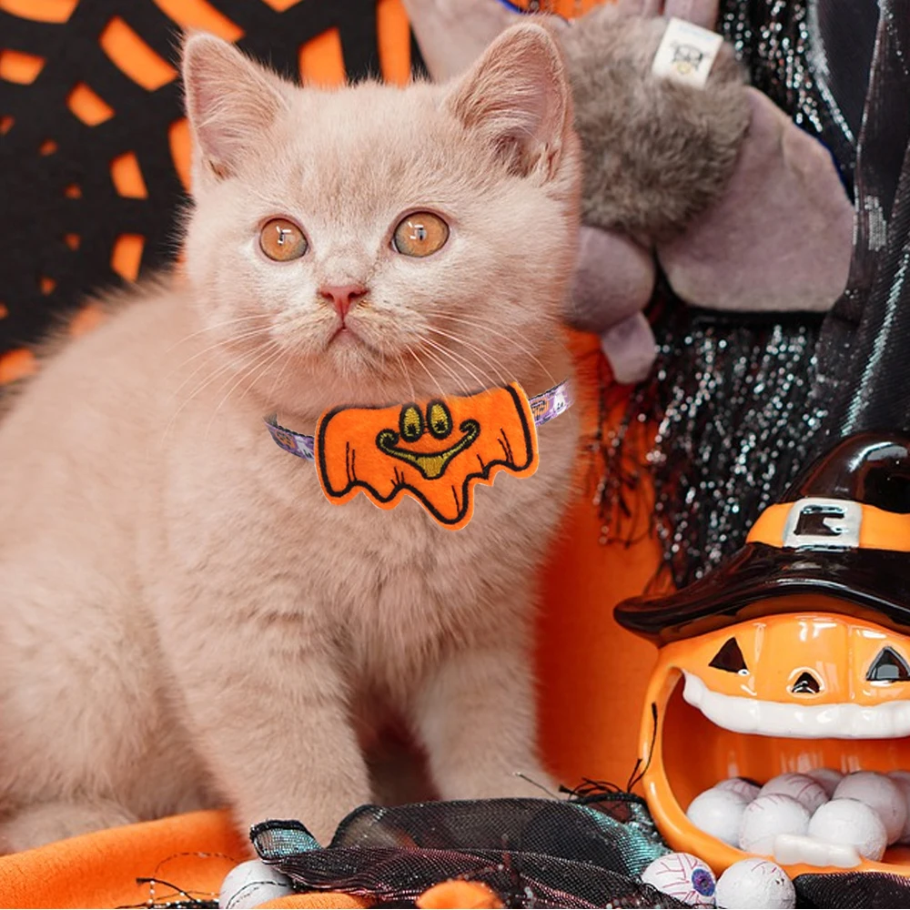 Pet Halloween Dog Cat Collars With Bells Pumpkin Skull Themed Quick