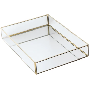 

Nordic Retro Storage Tray Gold Rectangle Glass Makeup Organizer Tray Dessert Plate Jewelry Display Home Kitchen Decor