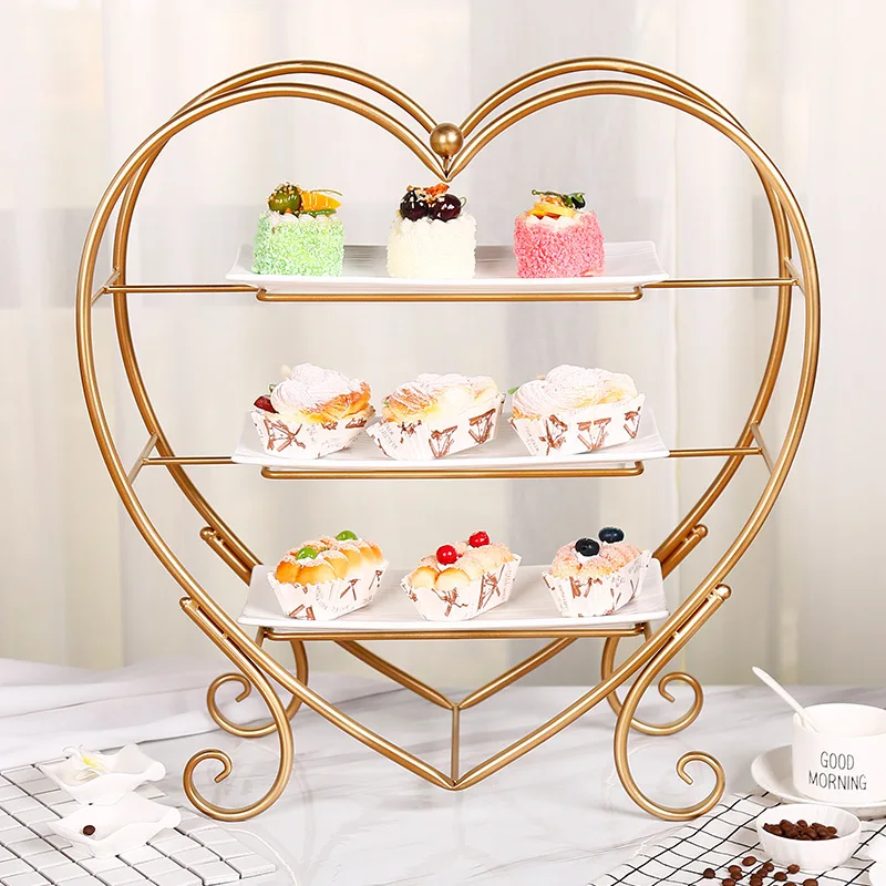 

European Hotel Afternoon Tea Heart-shaped Snack Shelf Wedding Three-storey Dessert Table Restaurant Self-service Food Display