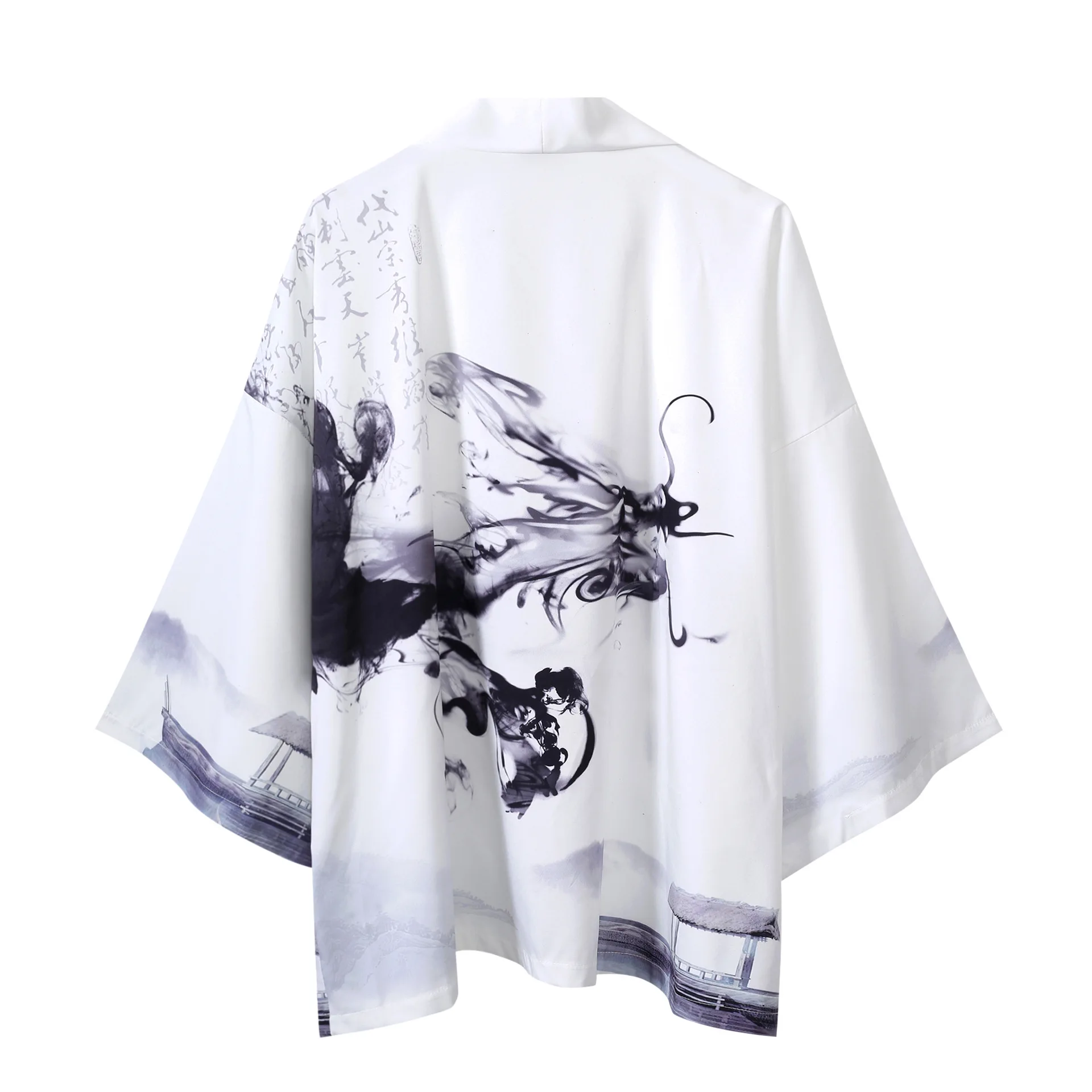 Традиционная мужская Японская одежда Восточный журавль Харадзюку кимоно платье Цветок юката Самурай хаори Повседневная Свободная рубашка кардиган - Цвет: White 5