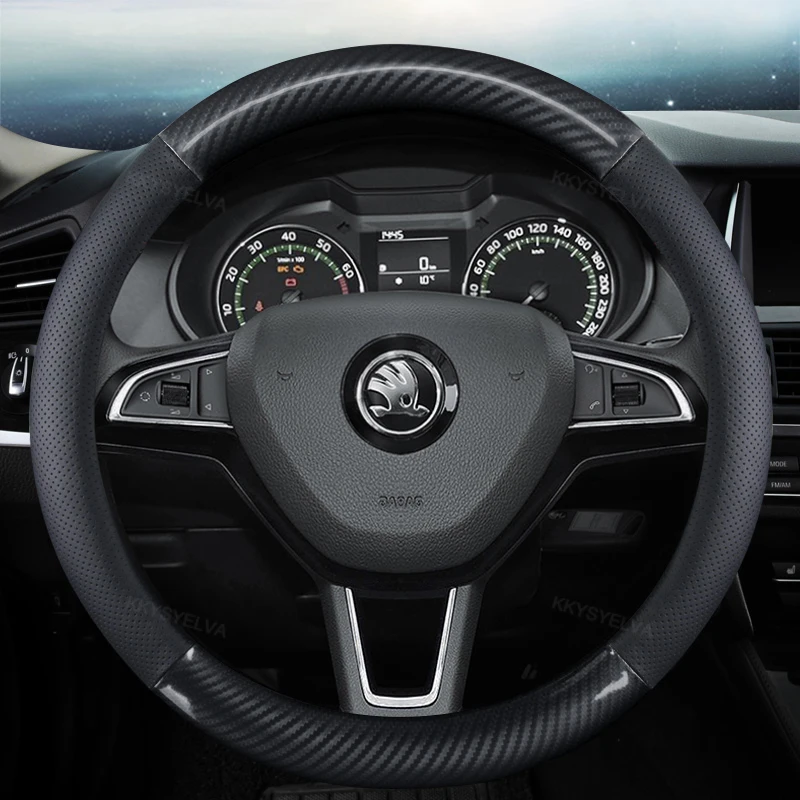

Натуральная кожа чехол рулевого колеса автомобиля для Skoda Octavia A5 A7 Rapid Spaceback Fabia Kodiaq Superb YETI Karoq Kamiq