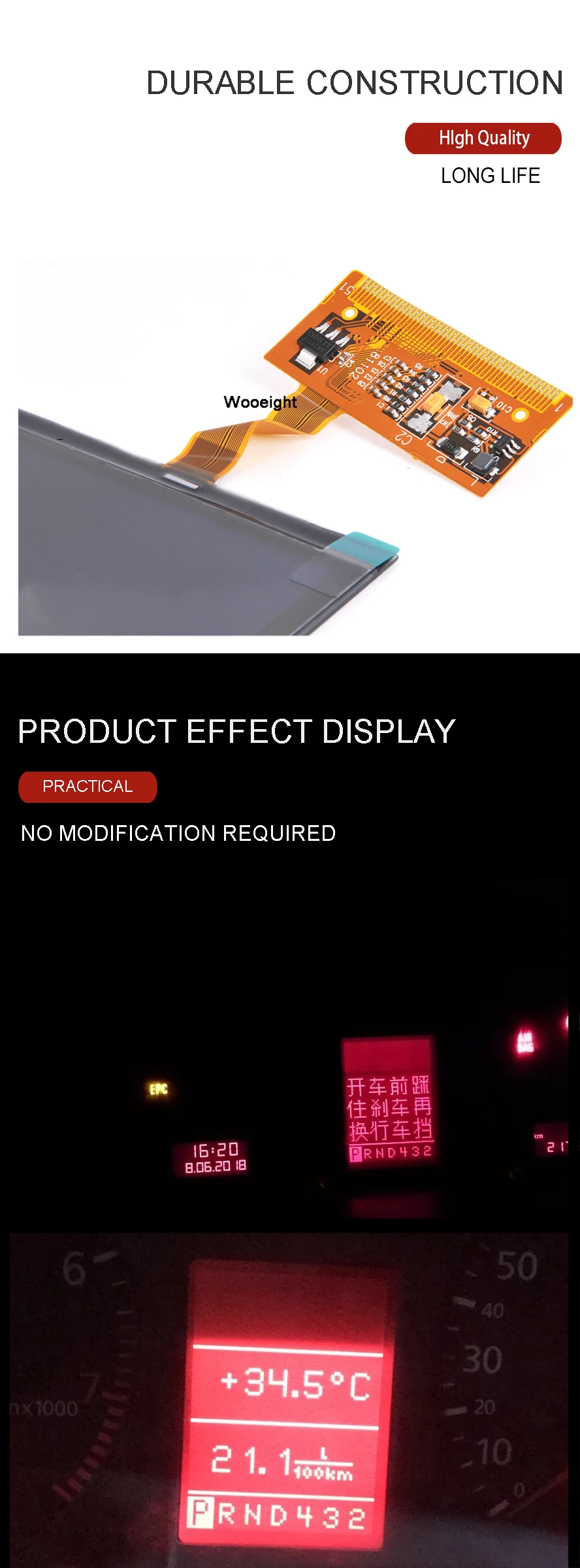 Wooeight High Quality VDO LCD Display Screen For Audi A3 A6 C5 TT 8N Series 2001-2003 LCD Dash Dashboard Repair Replacement (2)