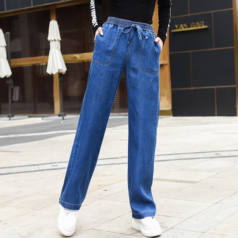 

2019 New Autumn Fashion Women Jeans For Women Denim Pants High Waist Jeans Waist Elastic Long Loose Pants Trousers Jeans WJ113