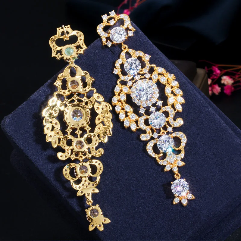 CWWZircons Luxury Cubic Zirconia Long Chandelier Drop Silver Wedding Earring for Women Bridal Party Costume Jewelry CZ651