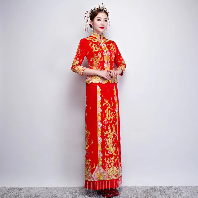 Традиционное китайское свадебное платье Cheongsam с кисточками в старинном стиле, традиционная вышивка, красный цвет, Восточный Феникс, Qipao Vestidso