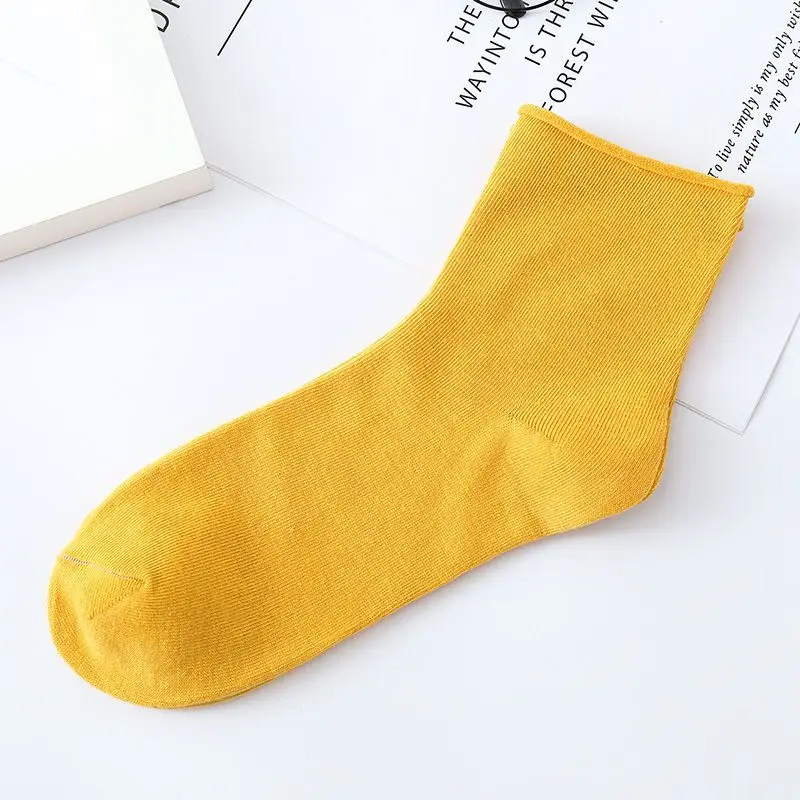 ROPALIA/корейский стиль, яркие хлопковые носки для женщин и мужчин, милые короткие носки по щиколотку, желтые, синие, белые, зеленые, красные, черные носки для девочек, подарок - Цвет: Цвет: желтый