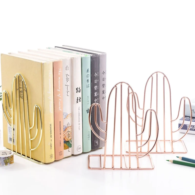 

Iron Wire Metal Bookends Cactus Design Decorative Book Holder Stand Rack For Home Office Library School Study Decoration