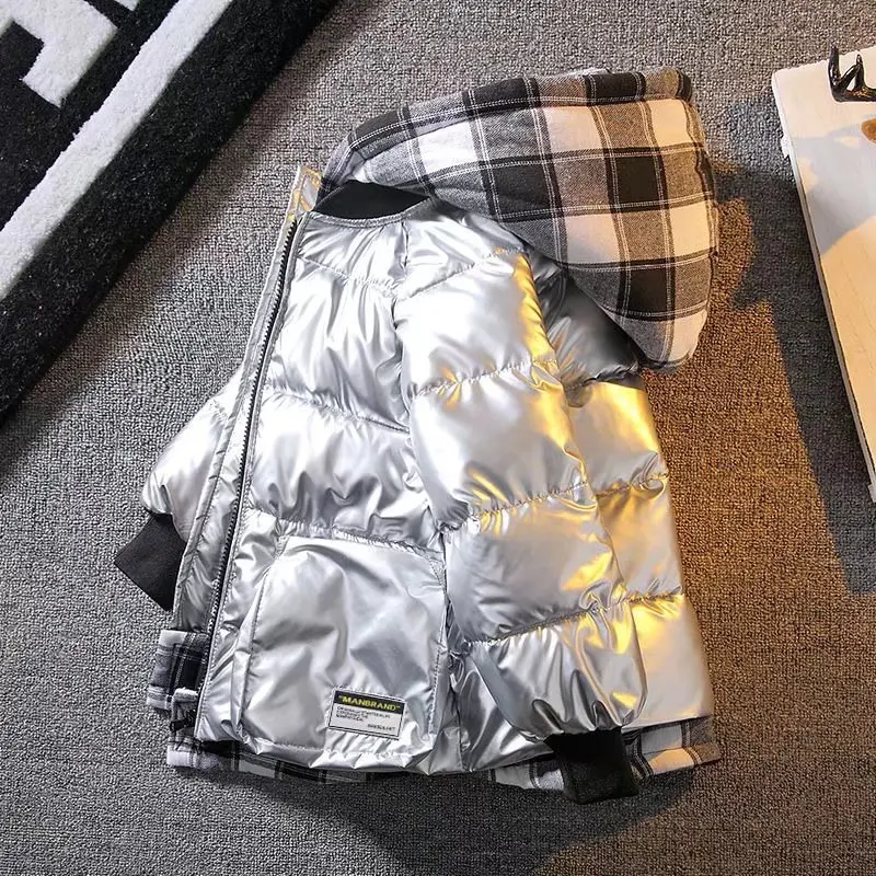 New Boys Down Jacket for autumn winter Outerwear plaid Boys waterpoof hooded Zipper coat Children's clothes 10 12 14 years