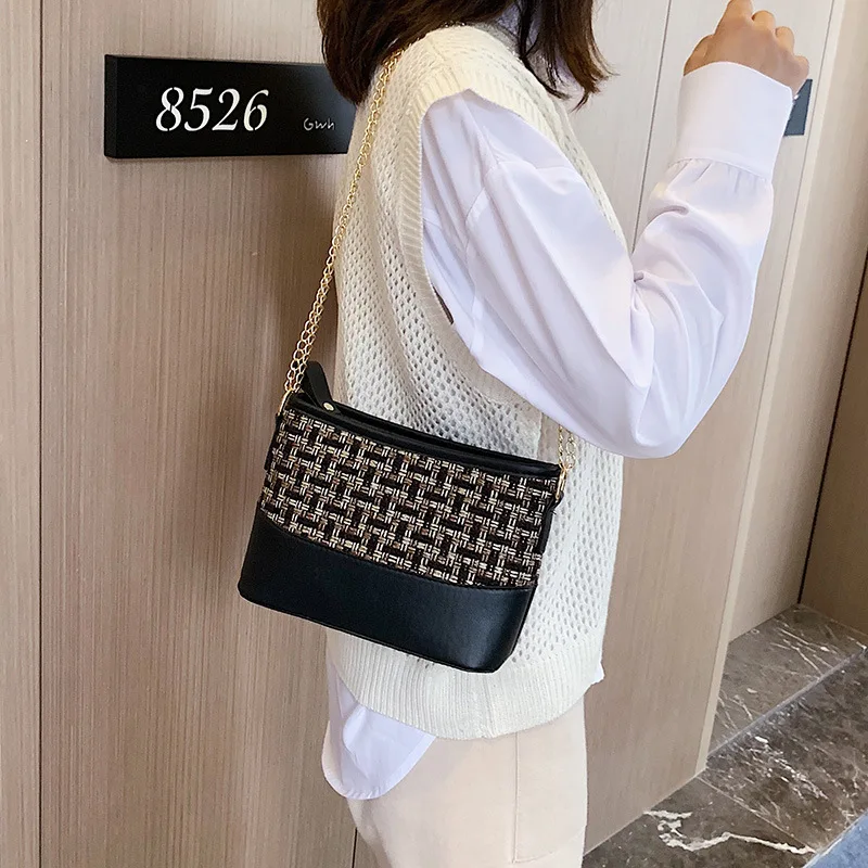 

2020 New Style Autumn Colorful Thread Shell Bucket Bag Korean-style Versitile Fashion Contrast Color Chain WOMEN'S Bag