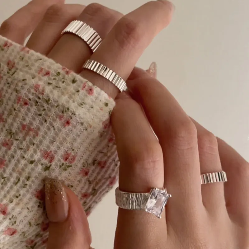 Korean INS Silver Geometry Ring For Women Simple Opening Adjustment Finger Jewelry Accessories For silver ring,silver rings