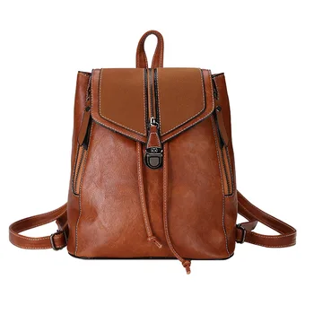 

Vintage Leather Women Backpacks High Quality Multifunctional Shoulder Bag Female Leisure Backpack Fashion Teens Girls School Bag