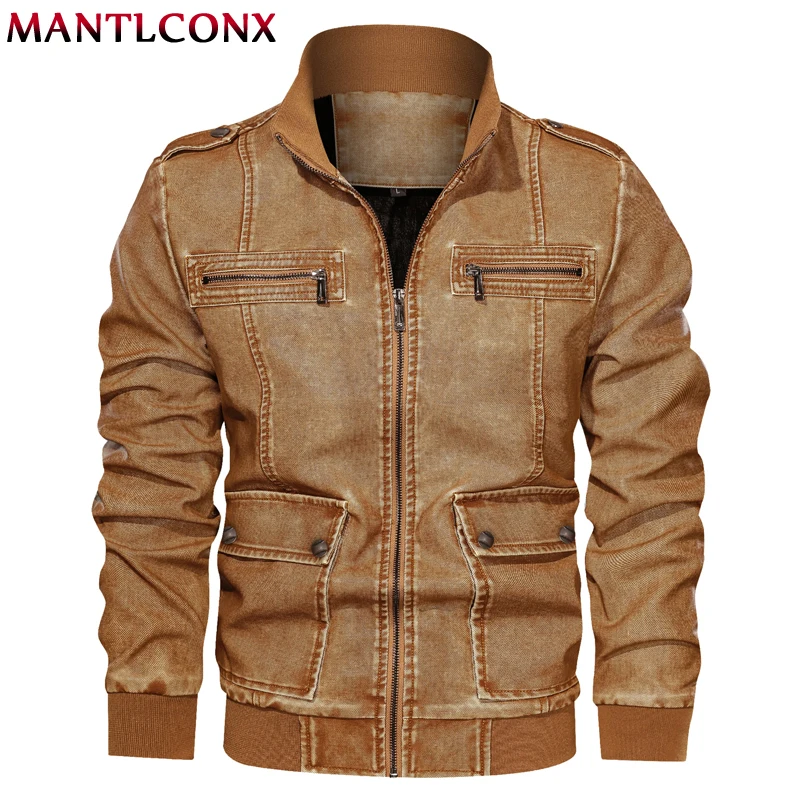 

MANTLCONX 5XL 6XL Men's PU Jacket Leather Coat Autumn Winter Faux Leather Motorcycle Jackets Male Coats Bomber Jackets Military