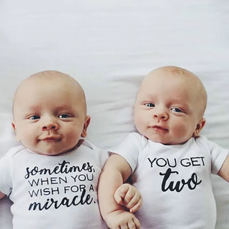 Baby Twin Clothes Tiny Cotton Baby Bodysuit White Onesie Miracle Letters Printed Newborn Toddler