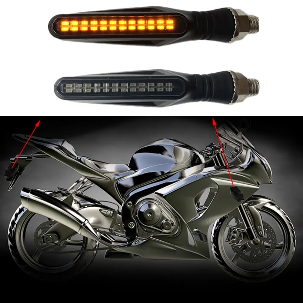 

4Pcs Universal Flowing Water Flicker LED Motorcycle Turn Signal Indicators Blinkers Flexible Bendable Amber Light Lamp