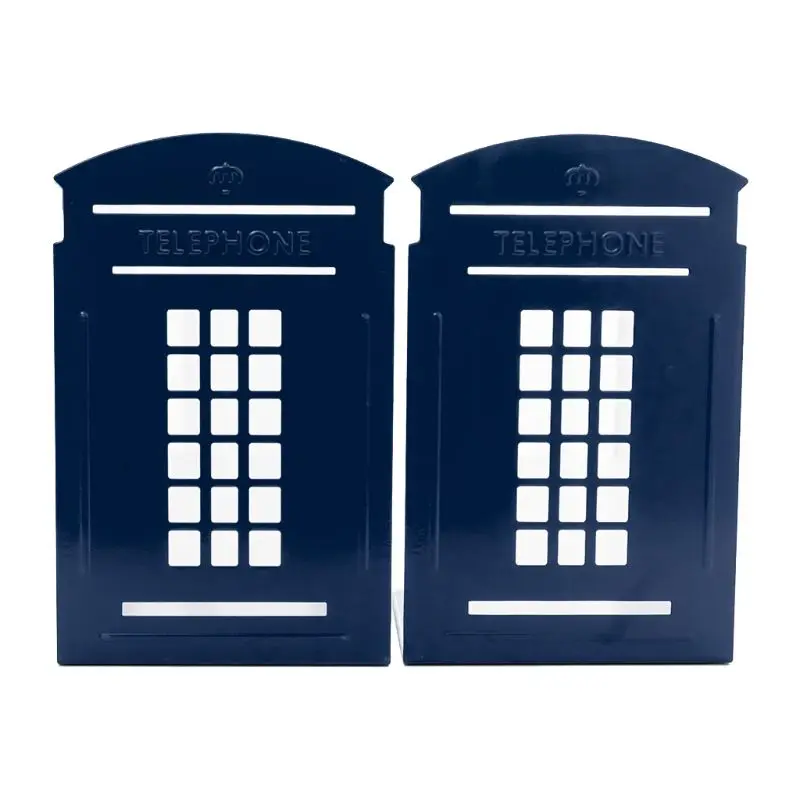 

1 Pair Telephone Booth Bookends Book Stand Support Non Slip Rack Shelf Holder