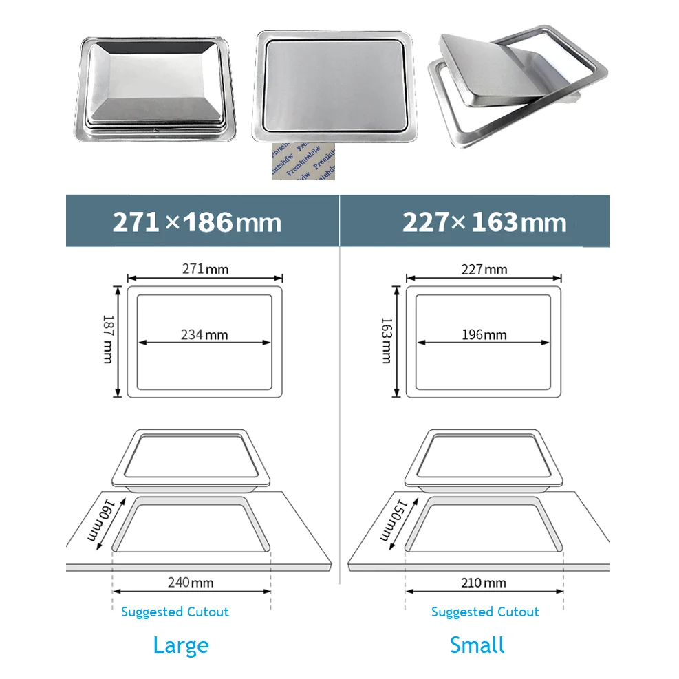 Rectangle Stainless Steel Countertop Flush Built-in Rolling Flip-top Swing Cover Lid Trash Waste Matte Black Red Copper
