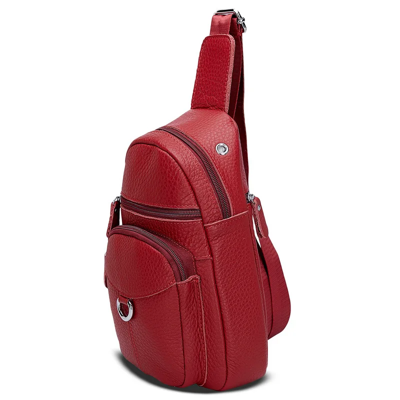 Women Vintage Genuine Leather Satchel Shoulder Sling Small Chest Bag Pack Travel Hiking Sports Shoulder Backpack Cross Body - Цвет: Red