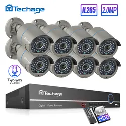 Techage 8CH 1080P POE NVR комплект системы безопасности камеры H.265 двухсторонняя аудио AI IP камера Внутренняя и наружная Система видеонаблюдения Видео