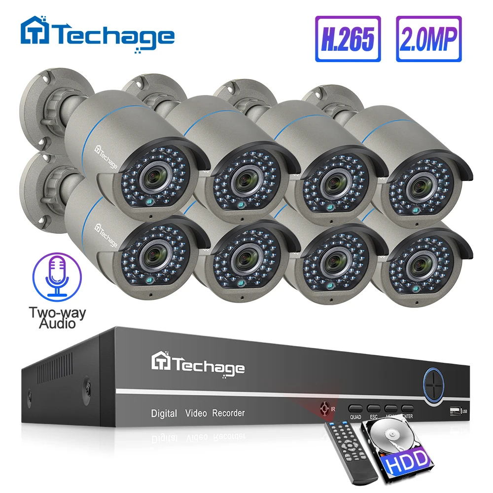 Techage 8CH 1080P POE NVR комплект системы безопасности камеры H.265 двухсторонняя аудио AI IP