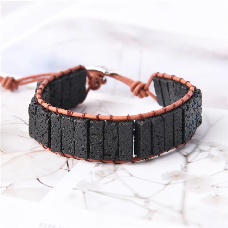 Чакра Обертывание Браслет Из Черной Лавы камень браслет DIY ароматерапия эфирное масло диффузор Йога браслет, бижутерия для женщин и мужчин