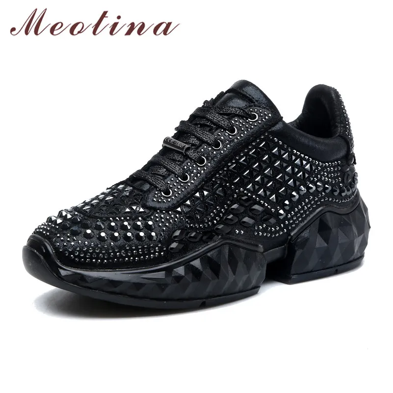 

Meotina Women Shoes Autumn Flats Sneakers Luxury Rhinestone Flat Platform Shoes High Quality Round Toe Shoes Ladies Sliver 35-39
