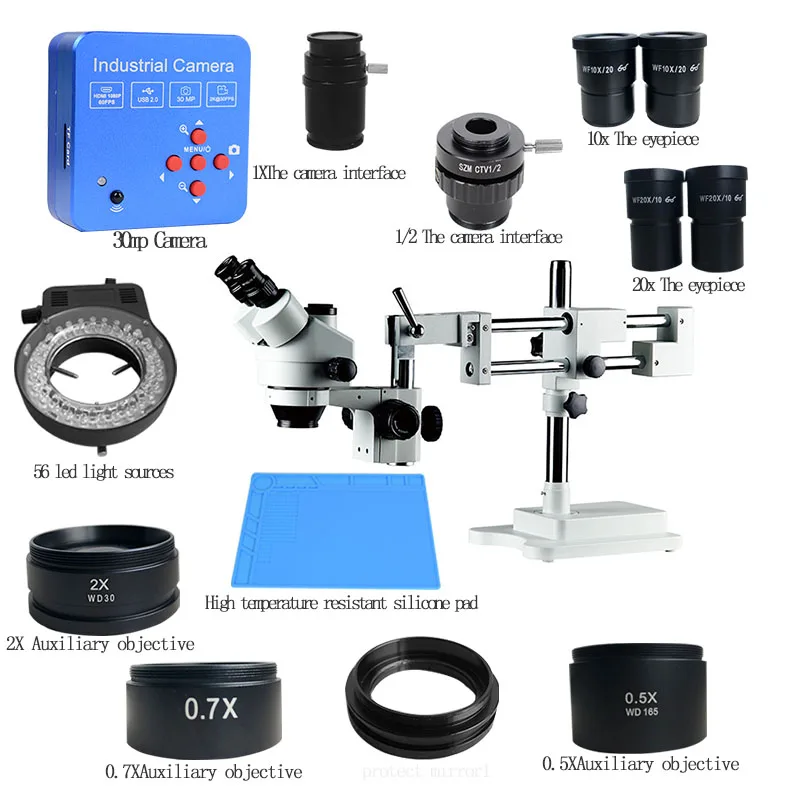 

Dual-arm gimbal triocular stereoscopic microscope 30mp hd camera HDMI USB dual interface output supports TF card storage