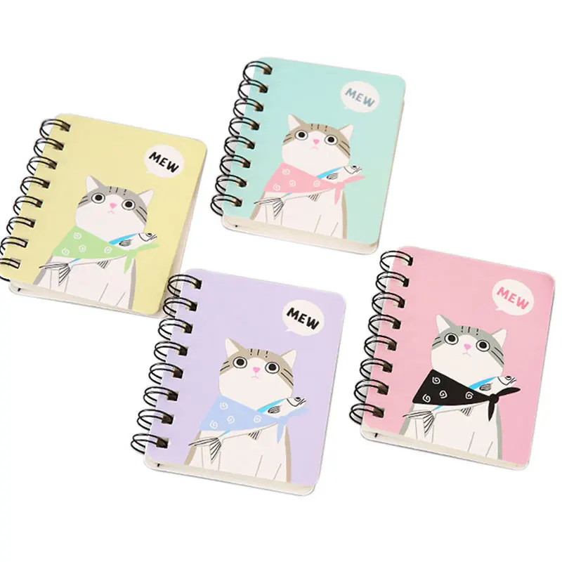 80Page A7 Korea Cartoon Anime Coil Notebook Small Notepad Animal Rollover Office School Learn Supplies Mini Kawaii Diary Journal