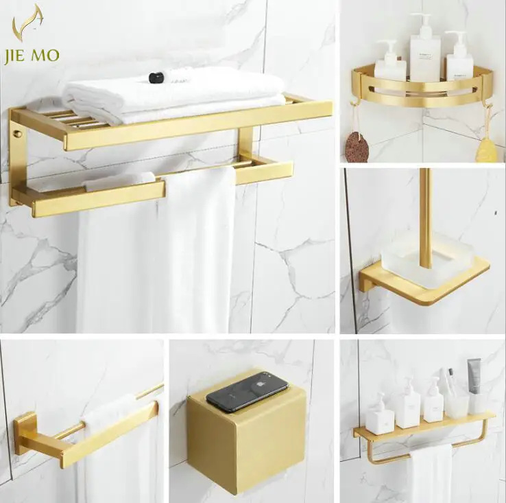 Gold Bathroom Accessories Bath Hardware Set Golden Color space aluminum Toilet Paper Holder Towel Rack Tissue Robe Hook | Обустройство