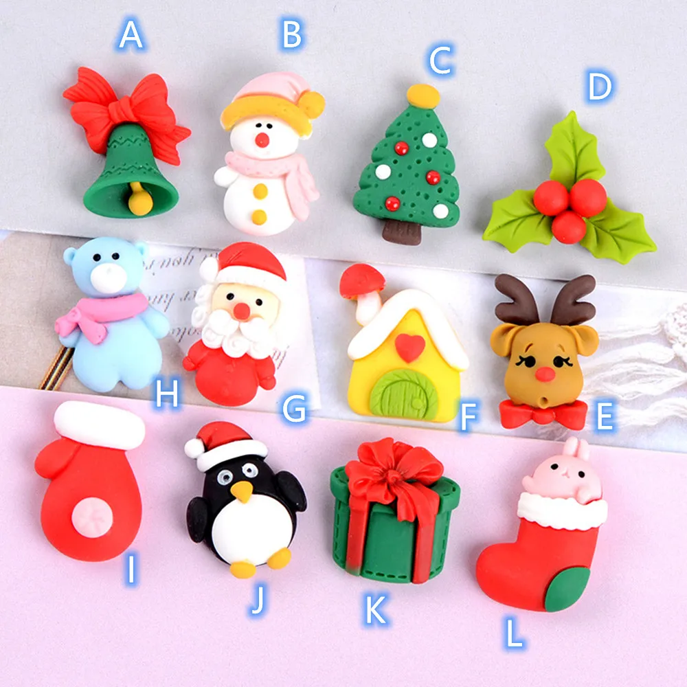 

Christmas Flat Back Resin Cabochon Embellishments 20pcs Santa Bell DIY Accessories Wedding Decoration Scrapbooking Phone Beauty