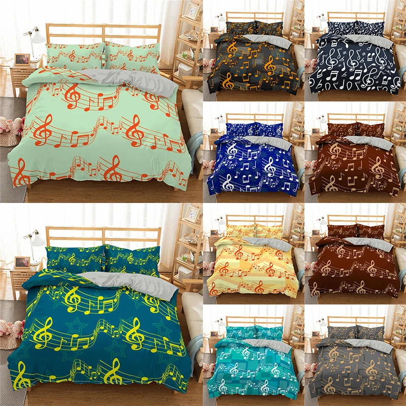 

2/3PCS/ Bedding Set Luxury Musical Note Print Style Microfiber Duvet Cover Set Single Double Full Queen King Size