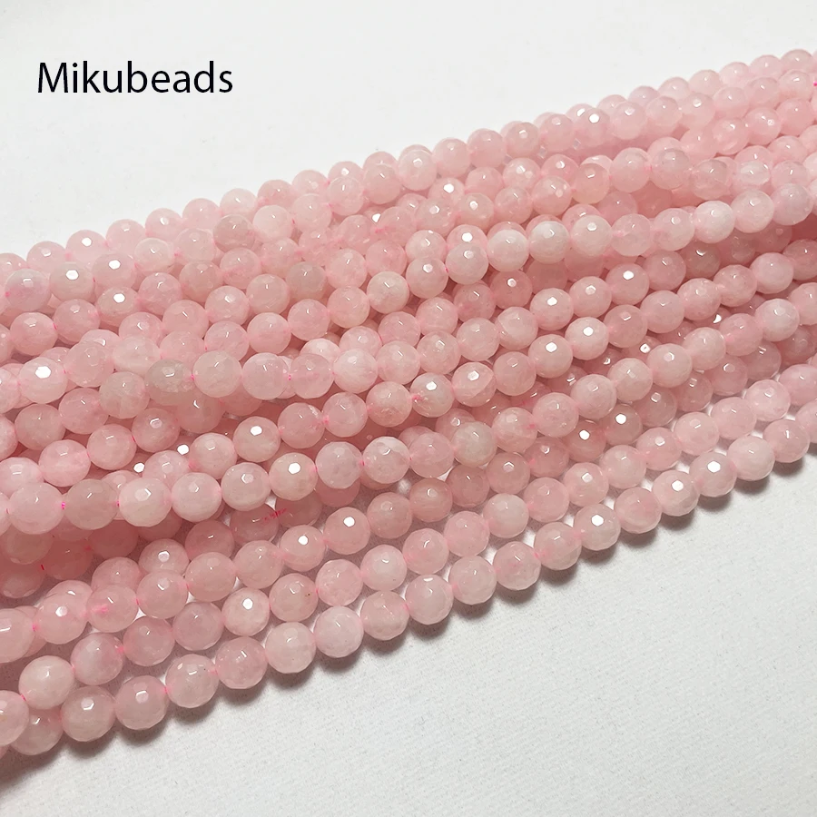 Wholesale Natural 8mm Rose Pink Quartz Crystal Faceted Round Stone Loose Beads For Jewelry Making DIY Necklace Strand 15'' 5