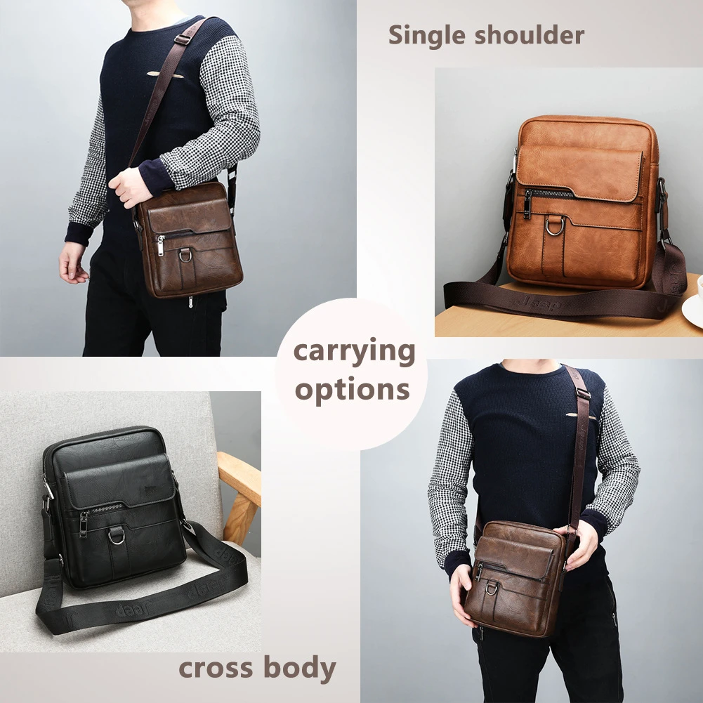 JEEP BULUO Man Leather Bag Shoulder Crossbody Bags For Men Cow Split Leather Male iPad Business Messenger Bag Drop Shipping