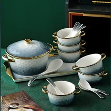 

Ceramic Tableware Phnom Penh Gradient Green Binaural Bowl Soup Pot Small Spoon Large Tray Set Home Kitchen Supplies Dining Set