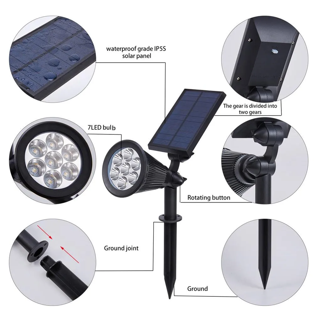 Solares do Jardim Automática de Cores Movido a Energia Luz para Iluminação do Gramado 7led Luzes Holofotes Mudança 7 Solar Caminho Lâmpada Quintal Pátio 1 Pcs 4 holofotes mudança automática 7 cores luz solar