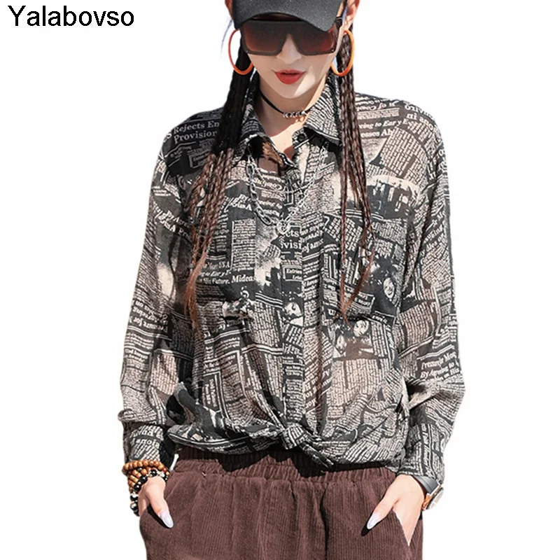 

Female Harajuku Vintage Single Breasted Tees 2021 Softner Shirts For Women Letter Printing Loose Blouse And Tops Yalabovso