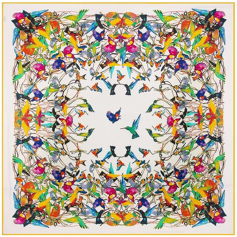 

Luxury Brand 100%Twill Silk Scarf Women Square Scarves Bird Paying Homage To The Phoenix Silk Scarf&Shawls Wraps Hijab 130*130CM
