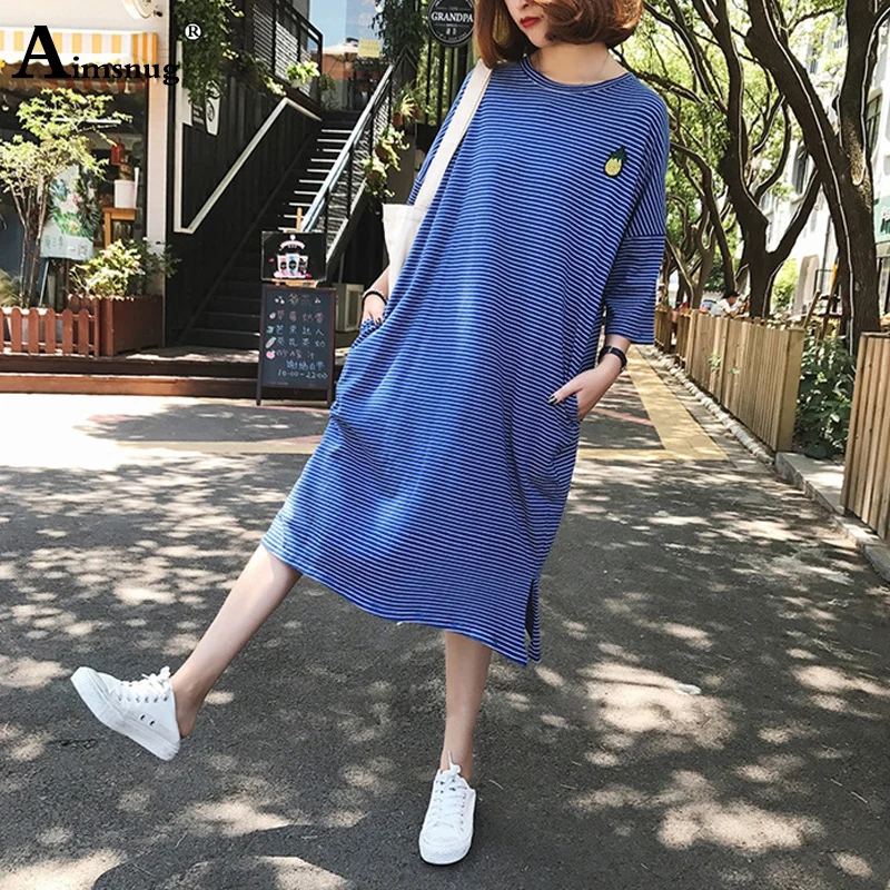 

Plus size 4xl 5xl Fashion Blue Dress Female Summer Dresses Casual Loose Simple Straight Short Sleeve Dress Women's Clothing