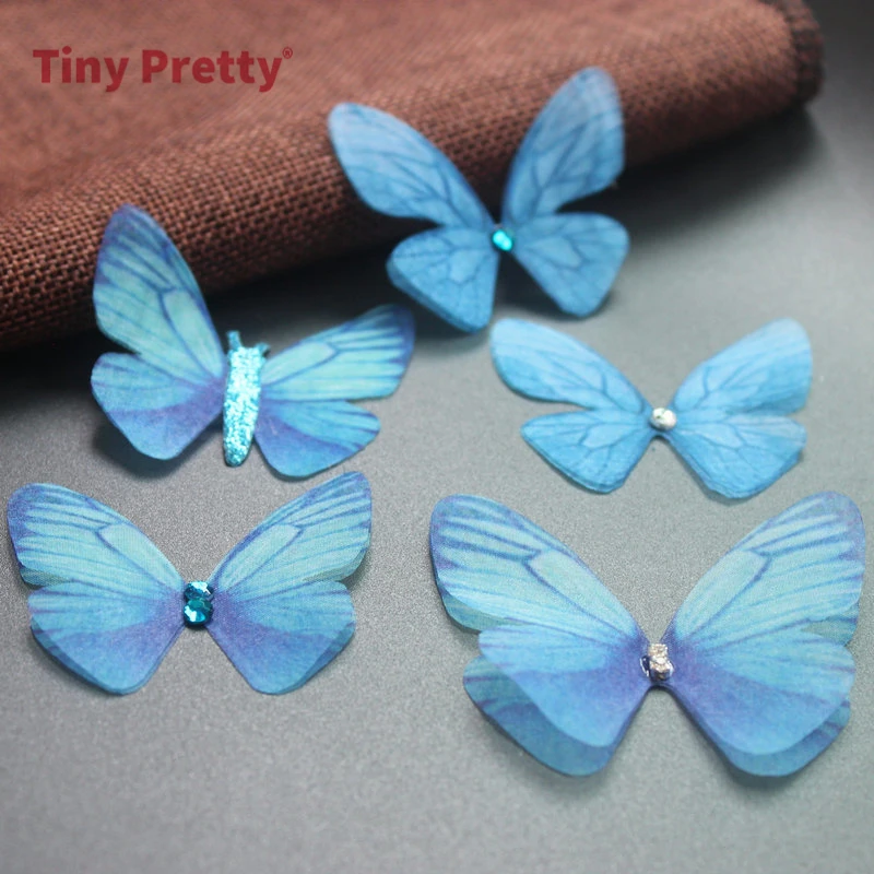 10PCS Double Layers Chiffon Butterflies 3D Tulle Butterfly Appliques for  Bridal Hair Accessories Party Decoration Sewing