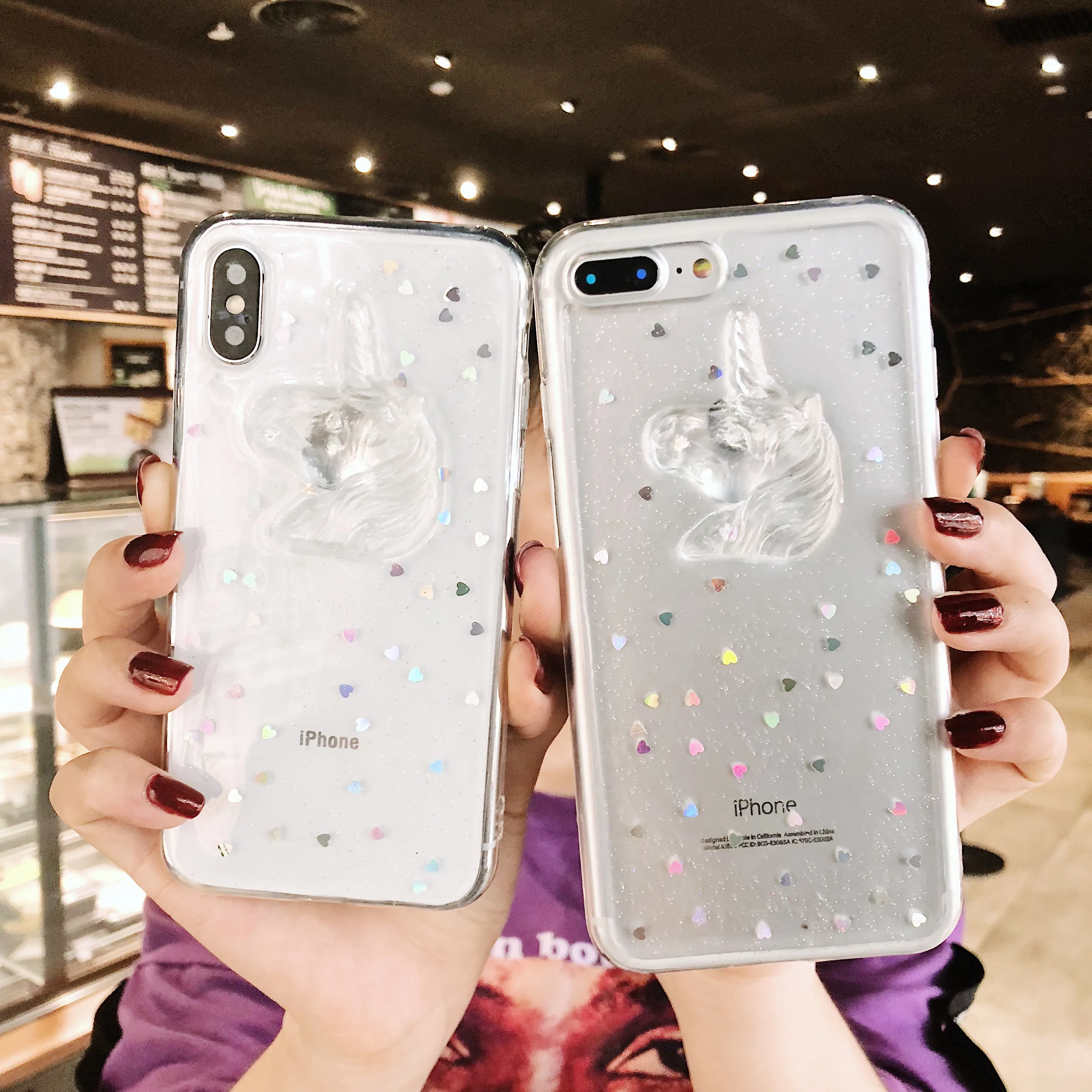 

PEIPENG 3D Cute Unicorn Silicone Phone Case For iphone 7 8 6 6S Plus Glitter Soft Cover For iphone X XR XS MAX Transparent Case