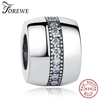 

Forewe Dazzing Ceystal Round Sliver Charm Beads 100% 925 Sterling Silver fit Women Charm Bracelet DIY Jewelry Gift