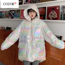2021 Winter Women's Bread Jacket Loose Fashion Korean Shiny Down Down Coat Candy Color Colorful Explosion Style Ins Thickening