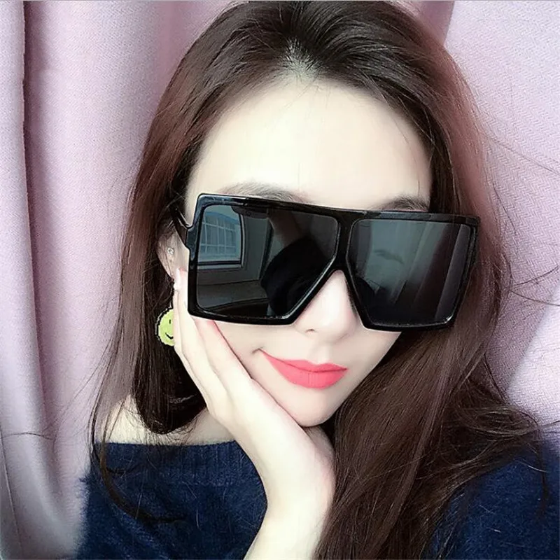 Черные квадратные большие солнцезащитные очки женские цветные в оправе мужские
