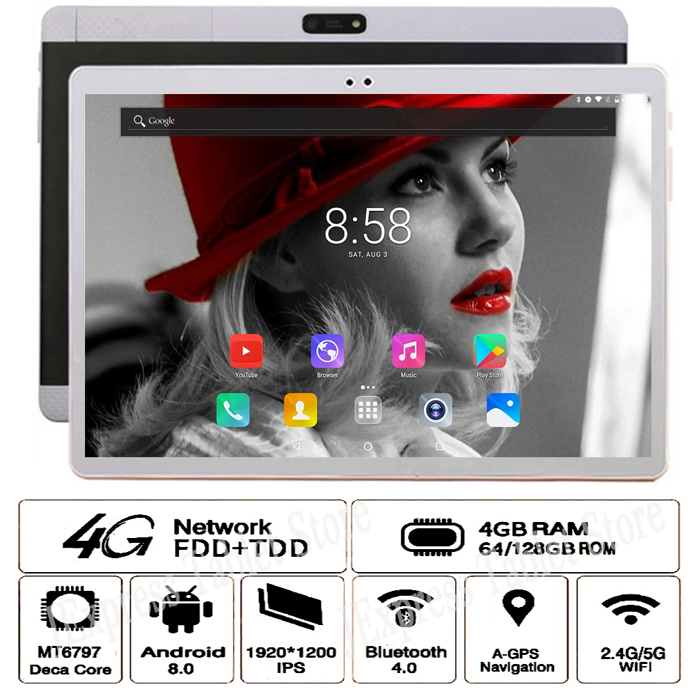 

Latest 10 Inch 4G Phone Call Dual SIM Card Android 8.0 Tablet Deca Core CE Brand WiFi FM Tablet Pc 4GB+128GB Pc Tablet 10.1