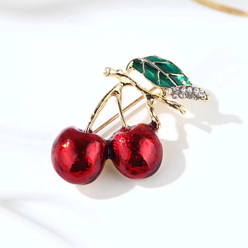 

Red Enamel Brooches For Women Kids Cherry Brooch Corsage Small Bouquet Hijab Pins Feminino Party Bag Dress Accessories